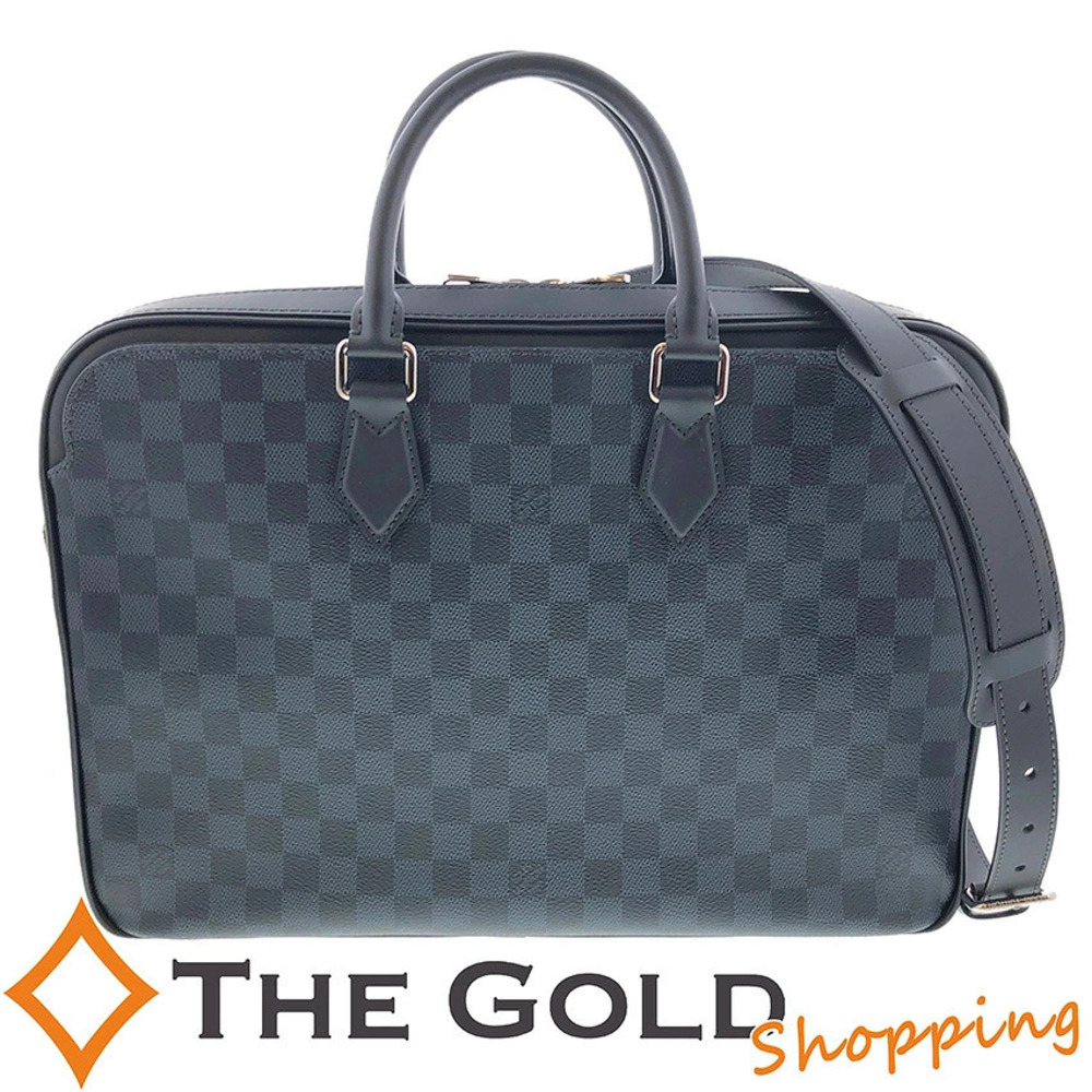 Louis Vuitton Dandy Briefcase Damier Shoulder Bag Canvas Leather Cobalt Blue